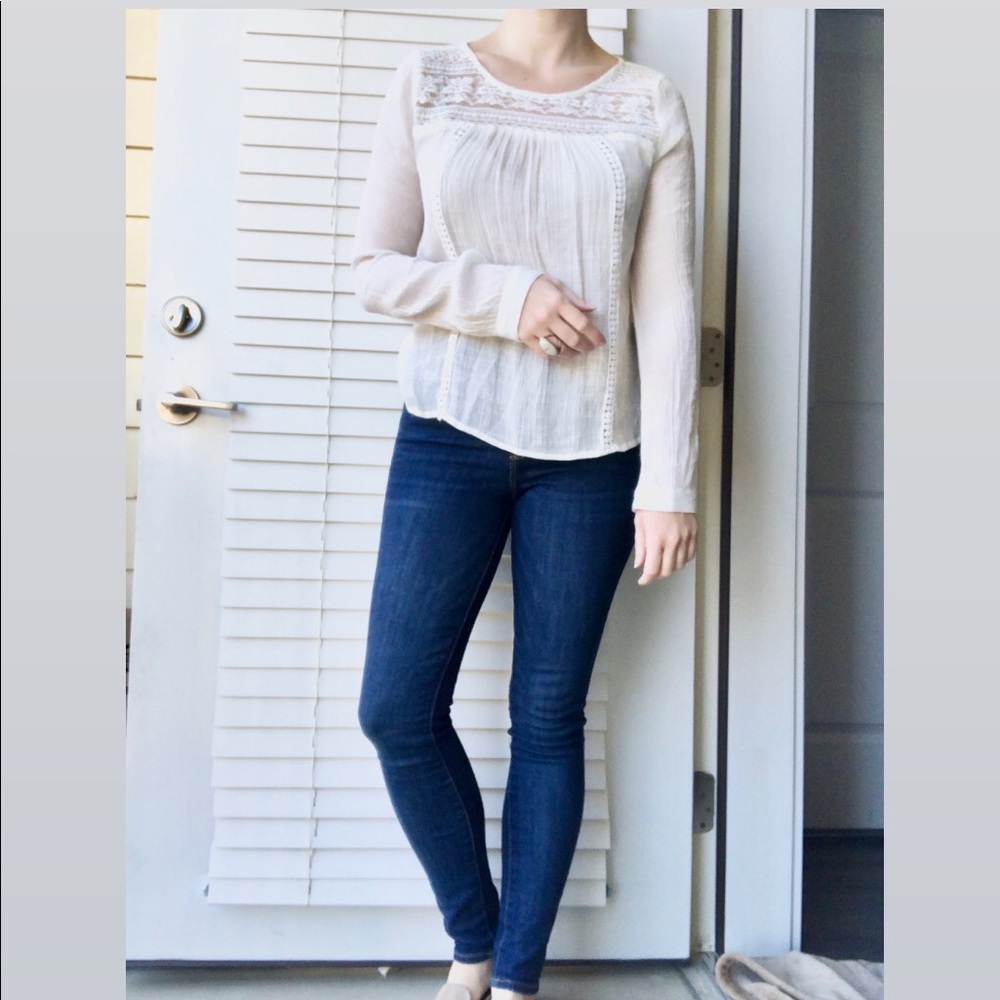 Delicate Ivory Boho Top with Lace Detail Size S